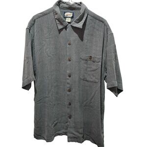100% Silk Men's Grey Button up Shirt Short Sleeve Large